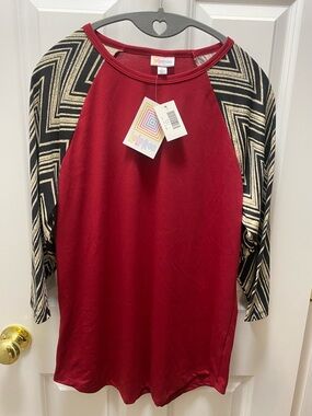 NWT Lularoe Red Merlot with Black & Cream Chevron 3/4 sleeve Large Randy Zig Zag